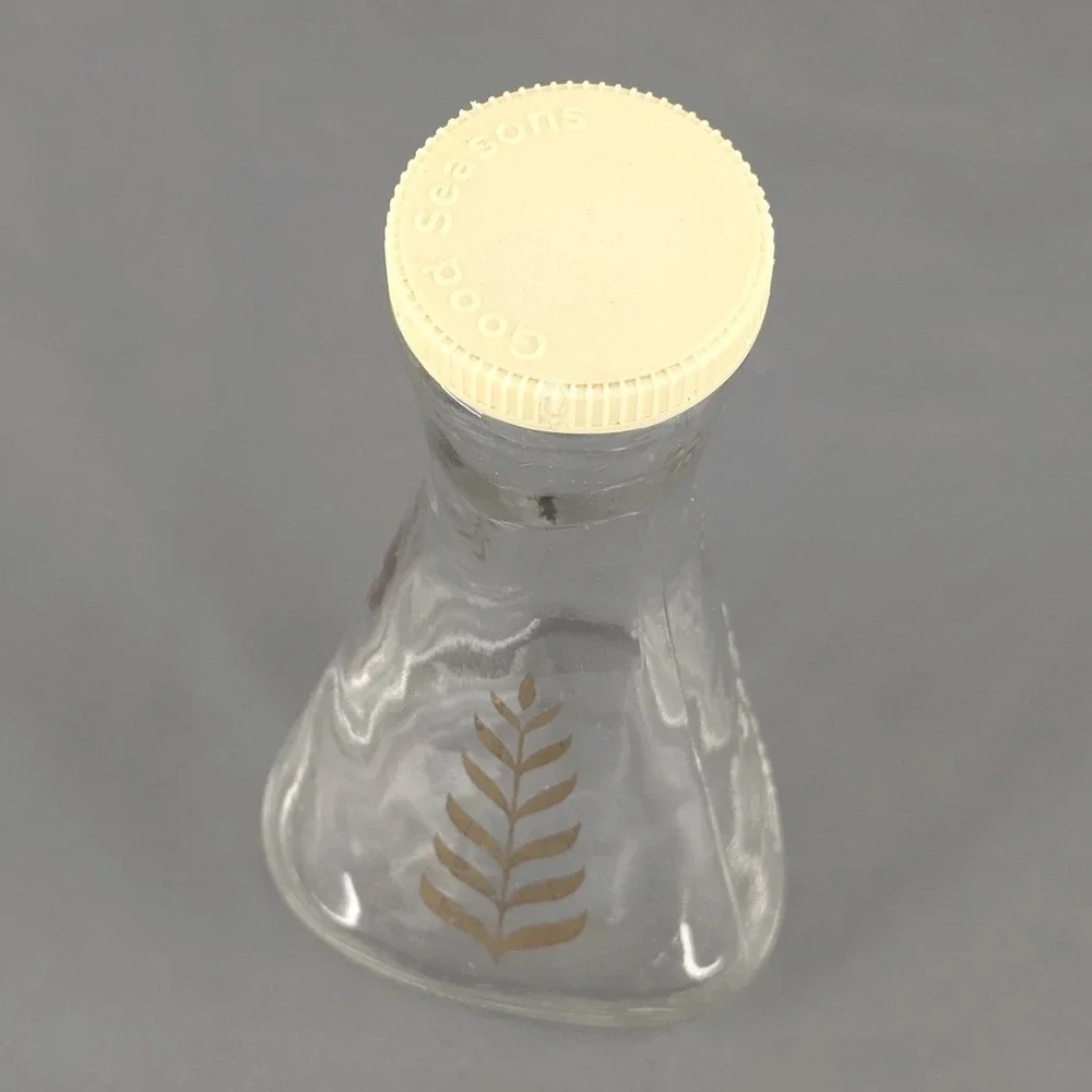 Good Seasons Vintage Glass Salad Dressing Cruet Gold Wheat Shaker Bottle Cap